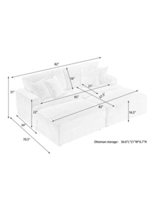 Streamdale 82 inches gray corduroy sofa, two storage feet +4 throw pillows, create a living room, office fashion new darling!