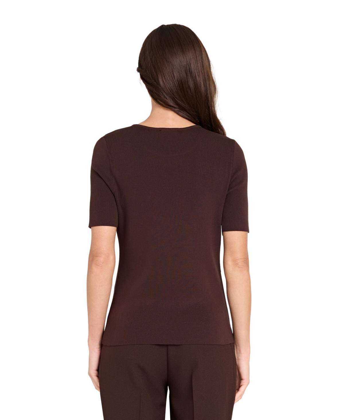 Tahari Asl Women's Petite Fine-rib Crewneck Sweater T-shirt In Brown