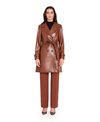 Women's Faux Leather Six-Button Trench Coat