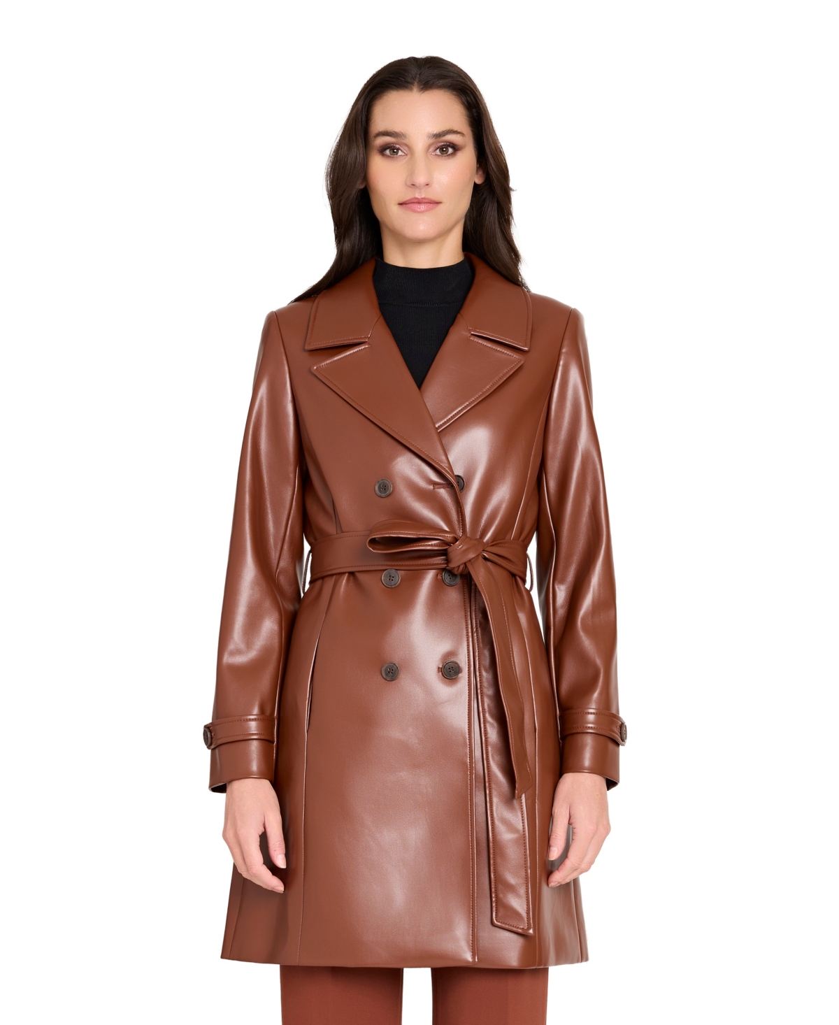 Tahari Asl Women's Faux Leather Six-Button Trench Coat