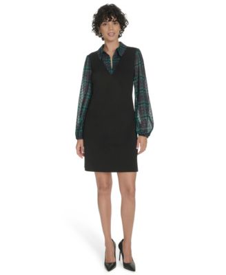 Women's Collared V-Neck Plaid Dress
