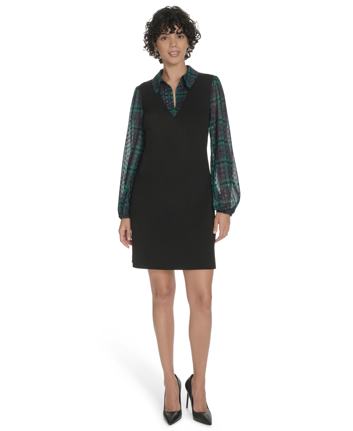 Tommy Hilfiger Plus Size Long Sleeve A-line Dress In Black