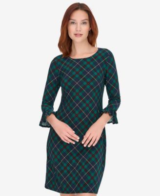 Women's Plaid Shift Crewneck Dress