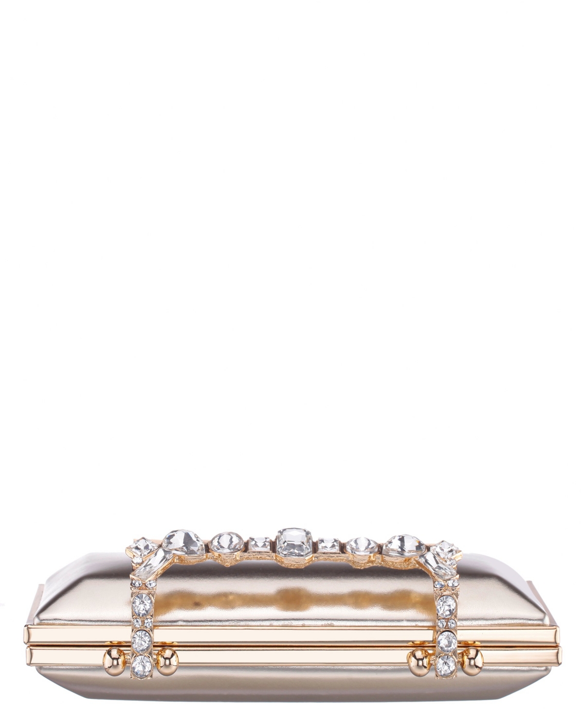 Nina Crystal Handle Lift Lock Clutch In Silver