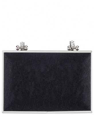 Crystal Handle Lift Lock Lace Clutch