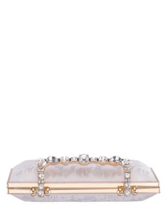 Crystal Handle Lift Lock Lace Clutch