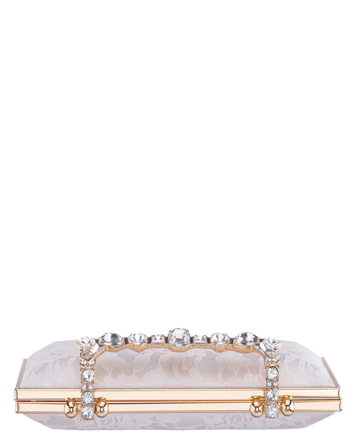 Nina Crystal Handle Lift Lock Lace Clutch In Silver
