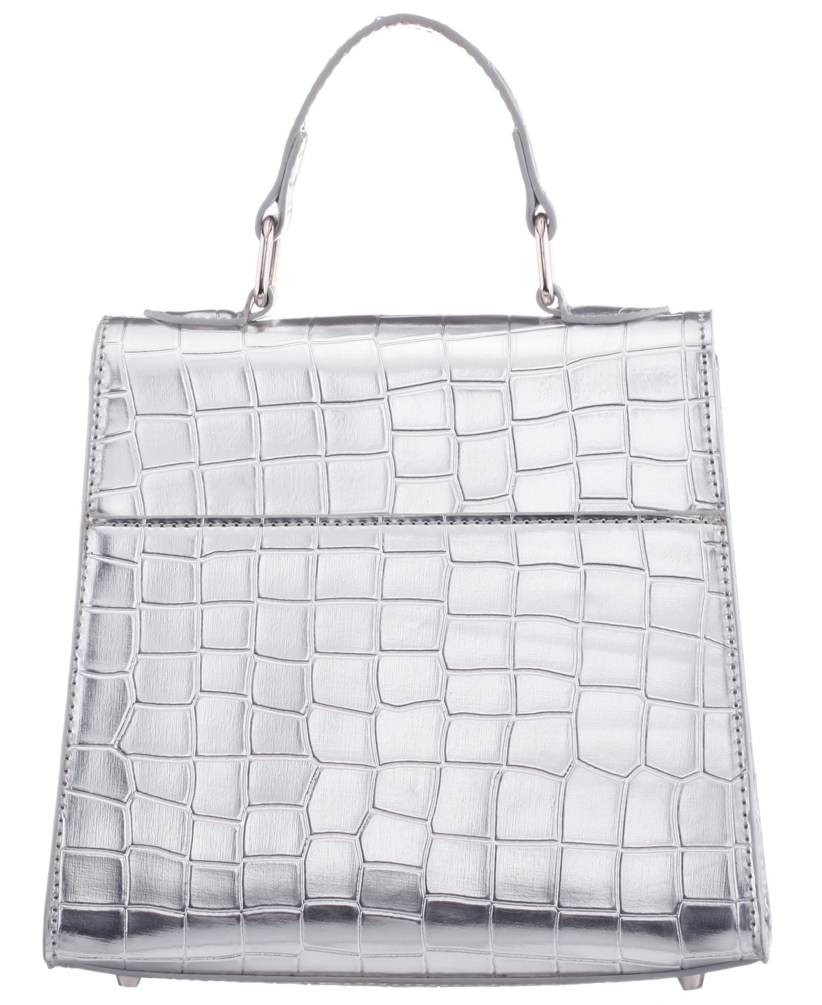 Nina Mini Croco Embossed Magnetic Snap Satchel Bag In Silver
