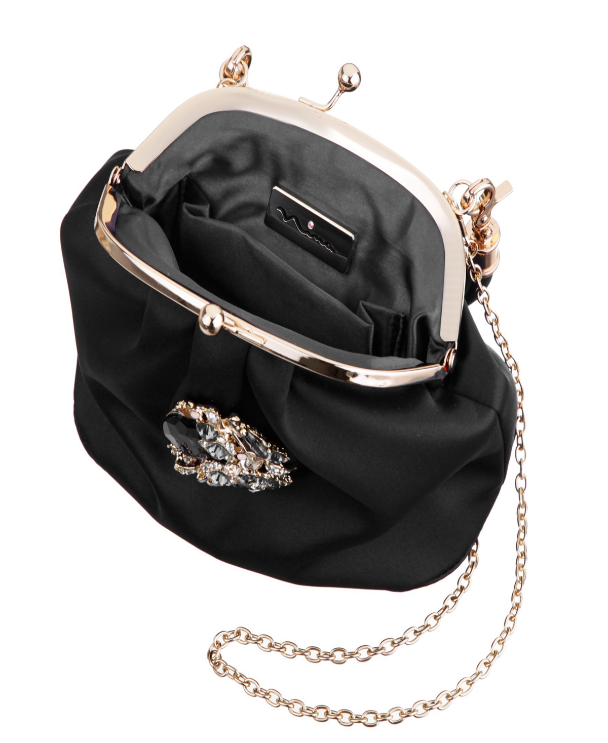 Nina Vintage Style Crystal Ornament Frame Clutch In Blue
