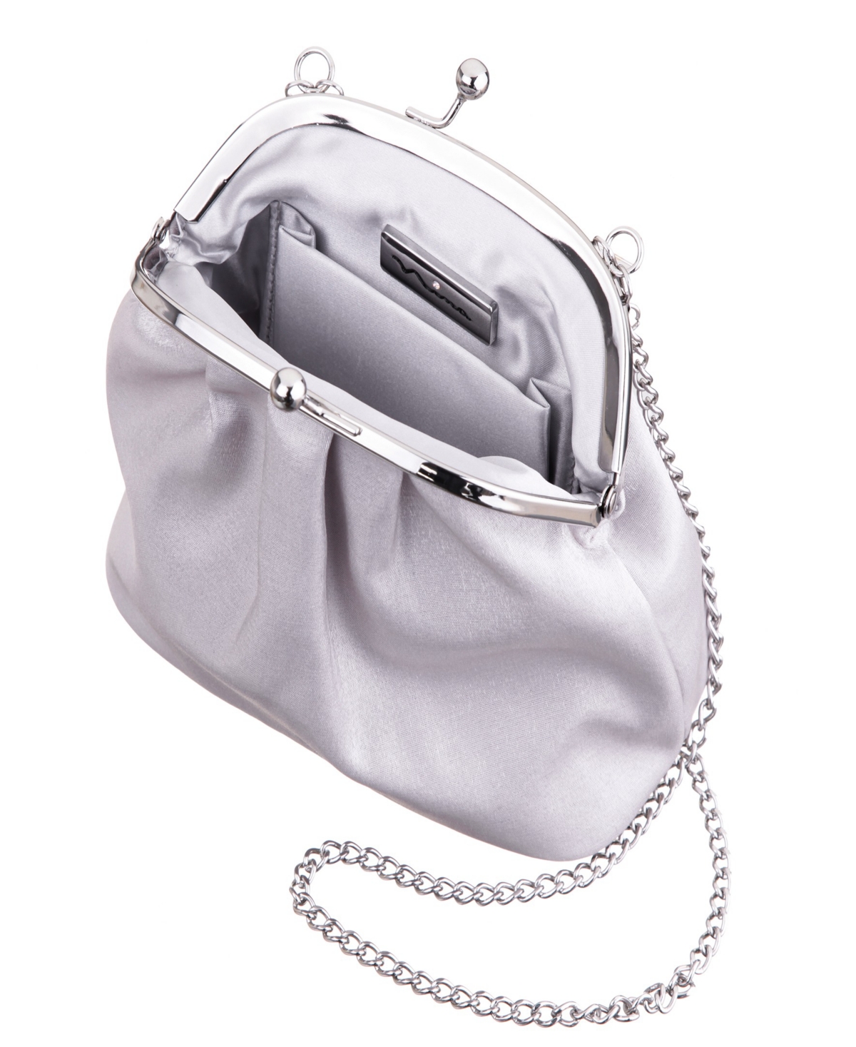 Nina Vintage Style Crystal Handle Frame Clutch In Silver