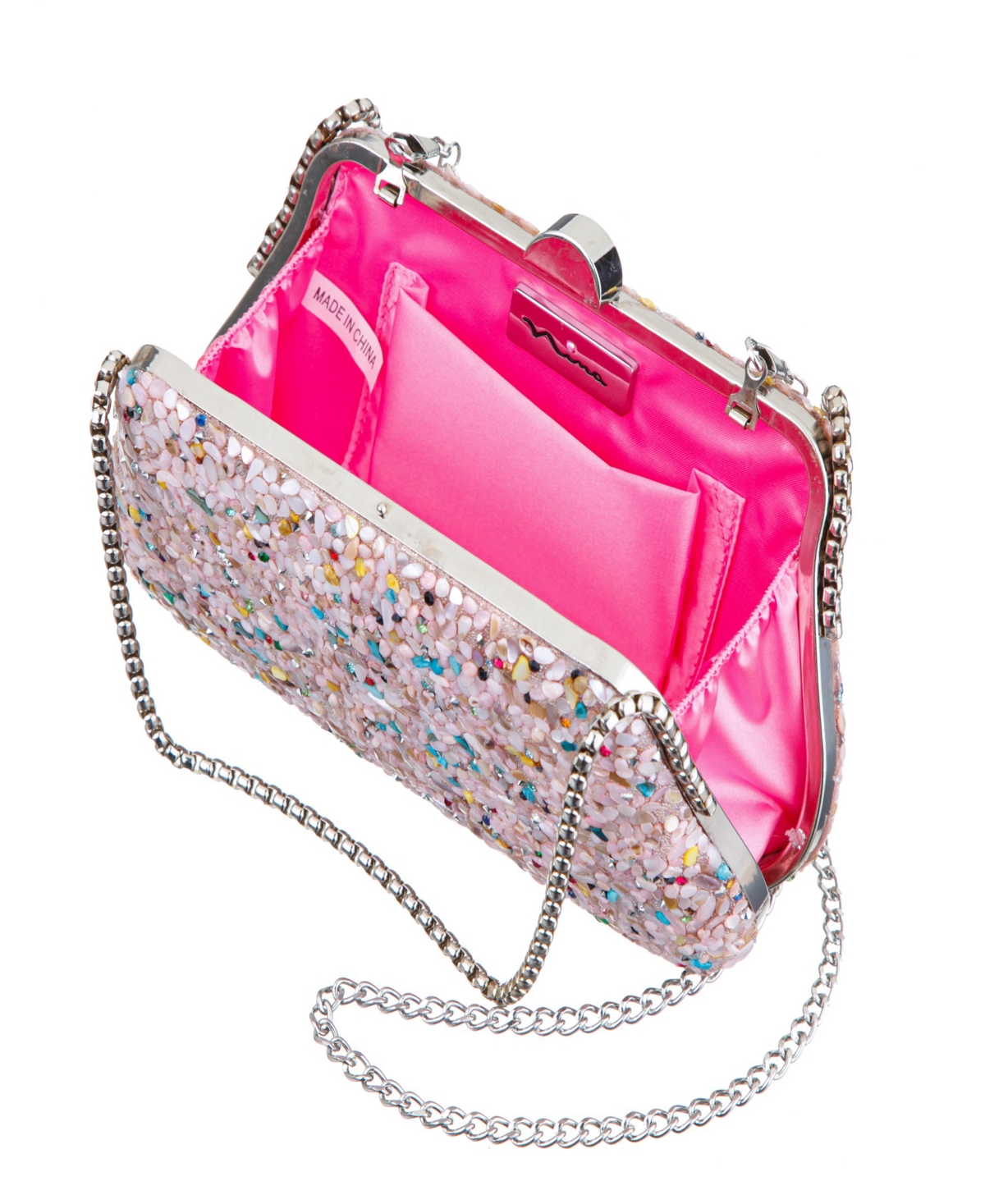 Nina Rock Candy Minaudiere Crystal Lift Lock Clutch In Pink