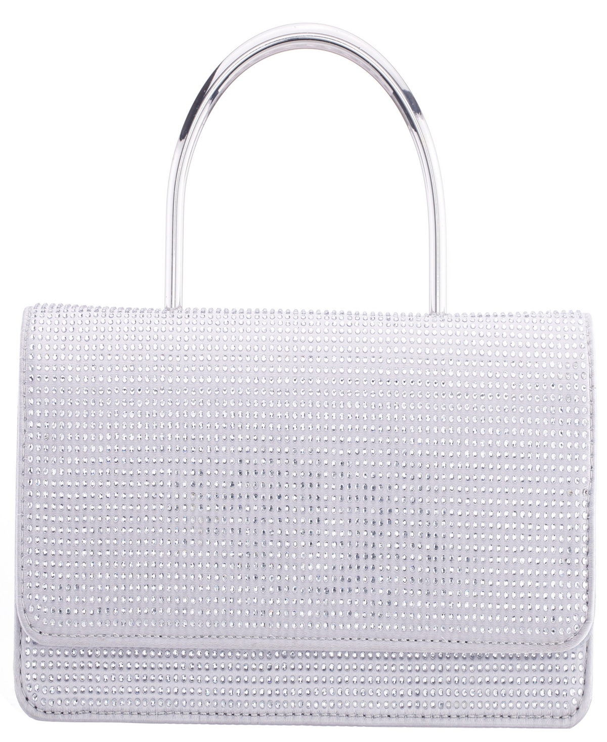 Nina Elongated Crystal Magnetic Snap Satchel Bag In Silver