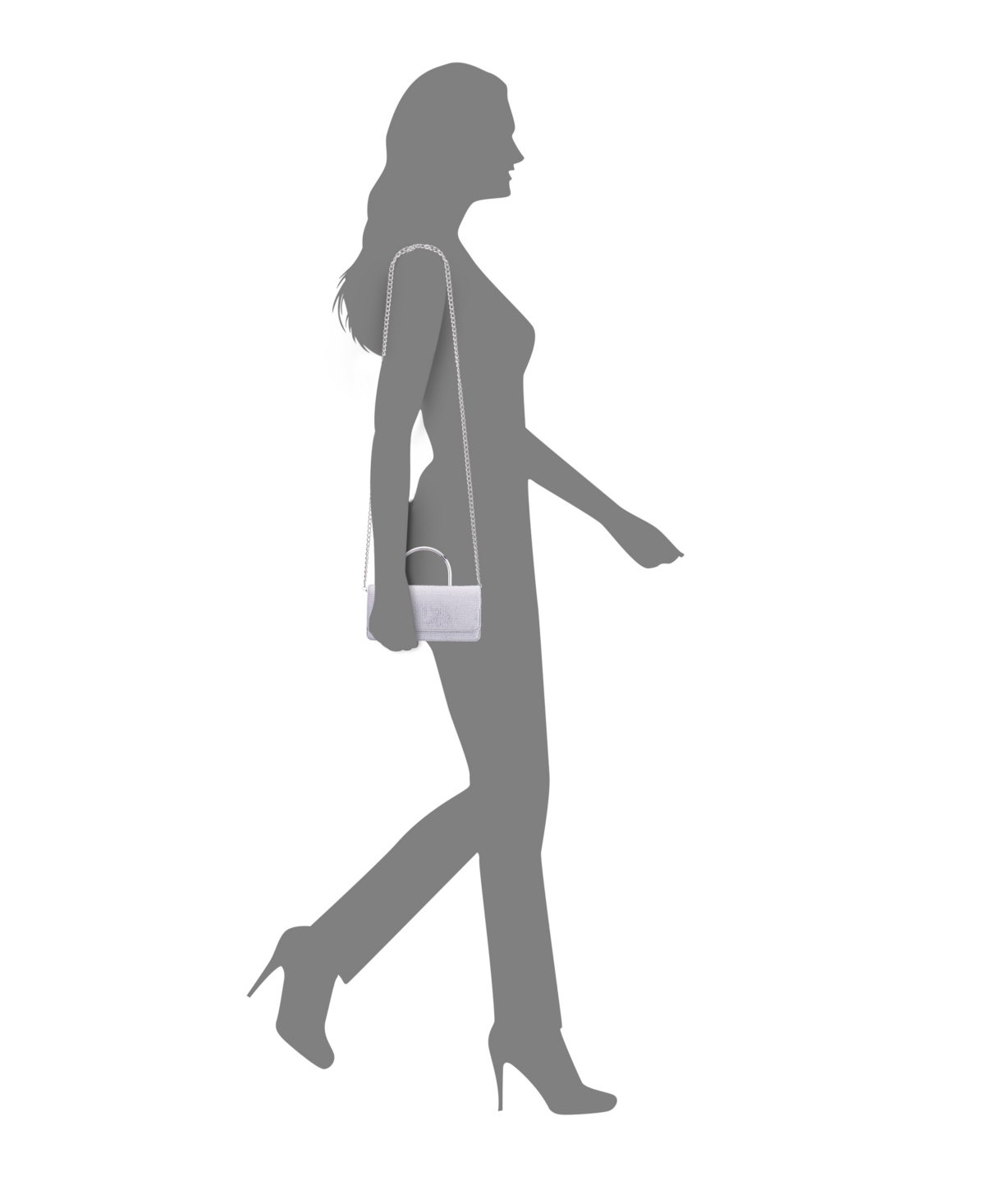 Nina Elongated Crystal Magnetic Snap Satchel Bag In Silver