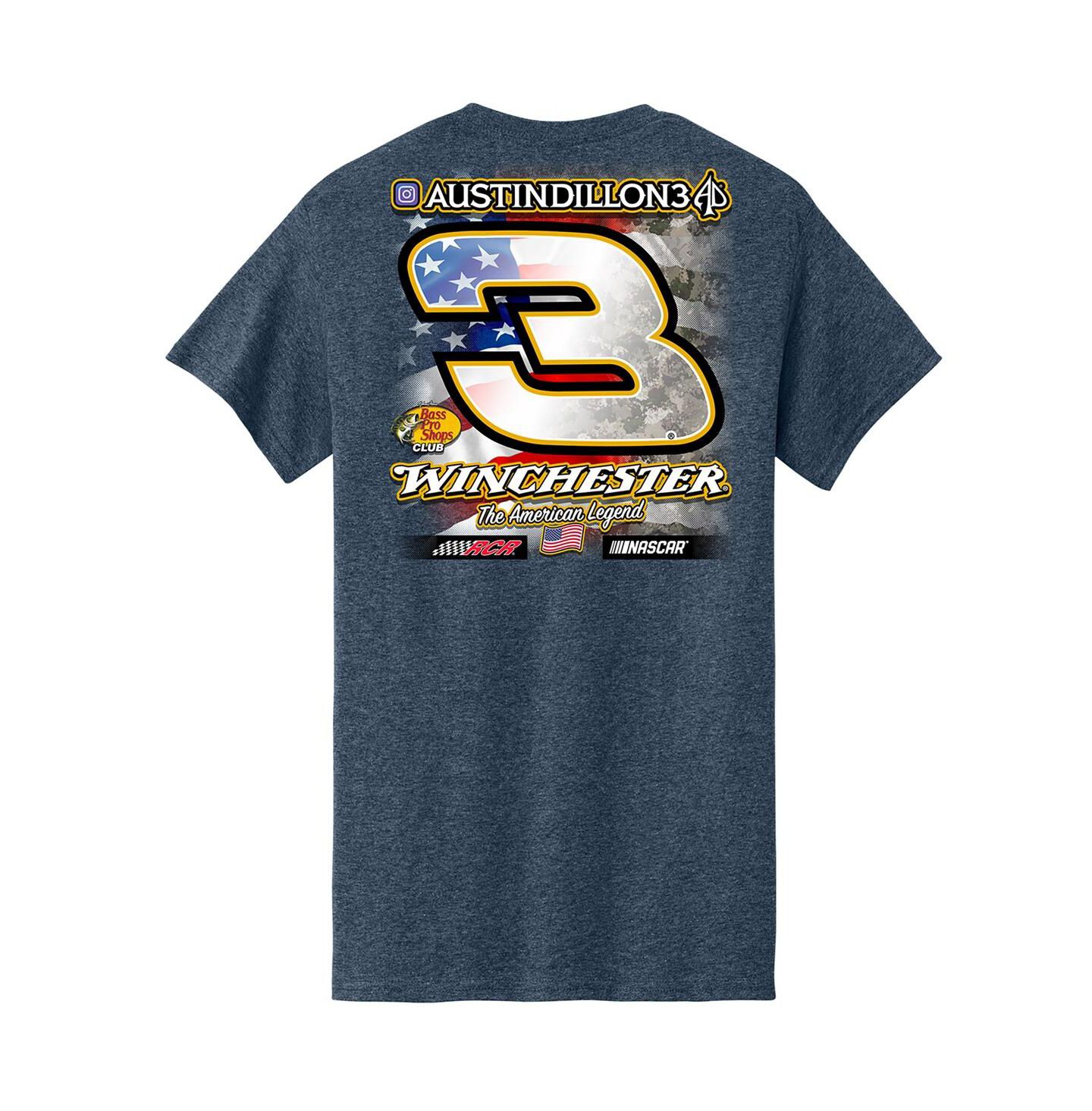 Мужская футболка Richard Childress Racing Team Collection Heather Navy Austin Dillon Bass Pro Shops Flag — фото 3