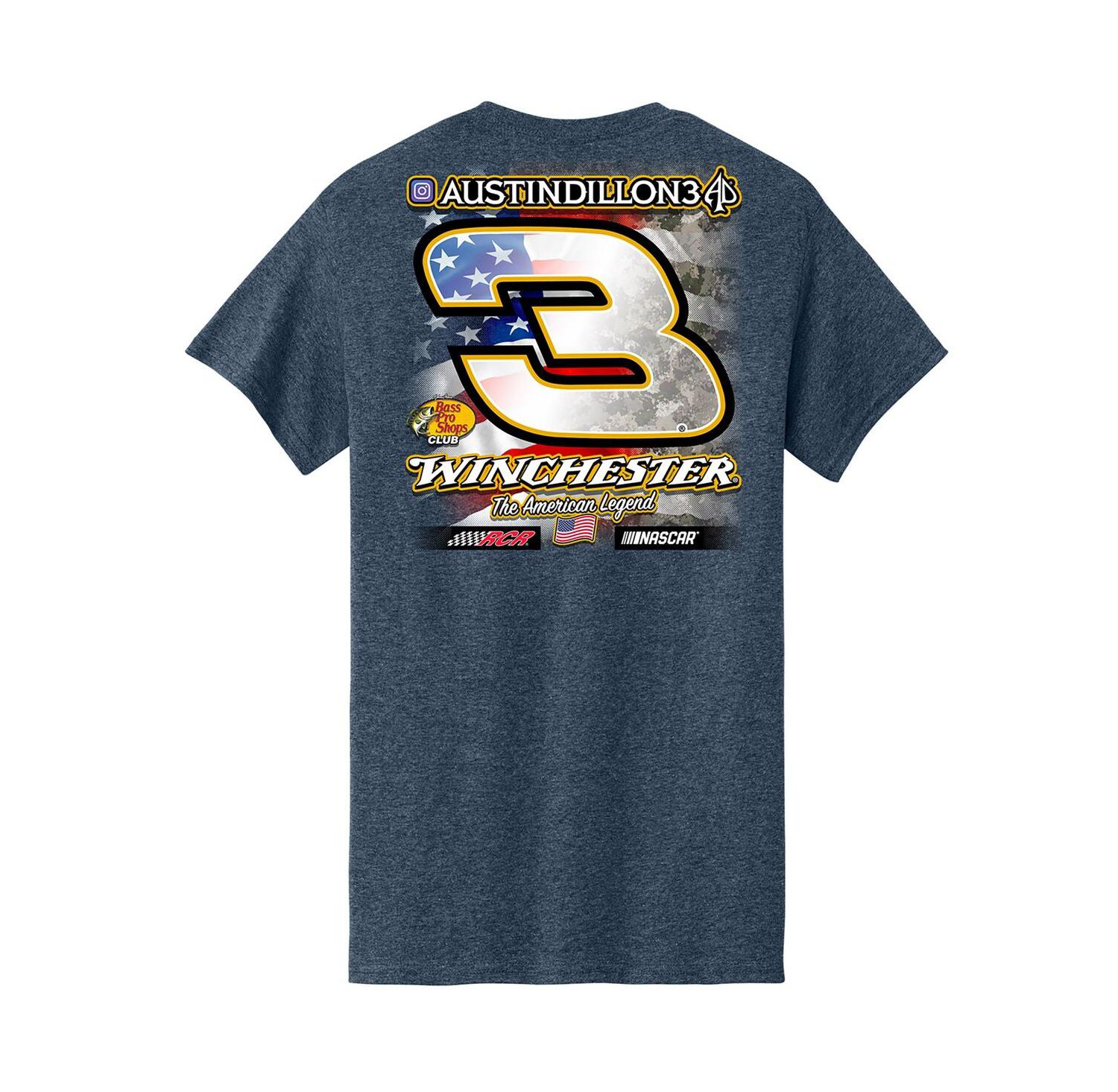 Men's Heather Navy Austin Dillon Bass Pro Shops Flag T-Shirt