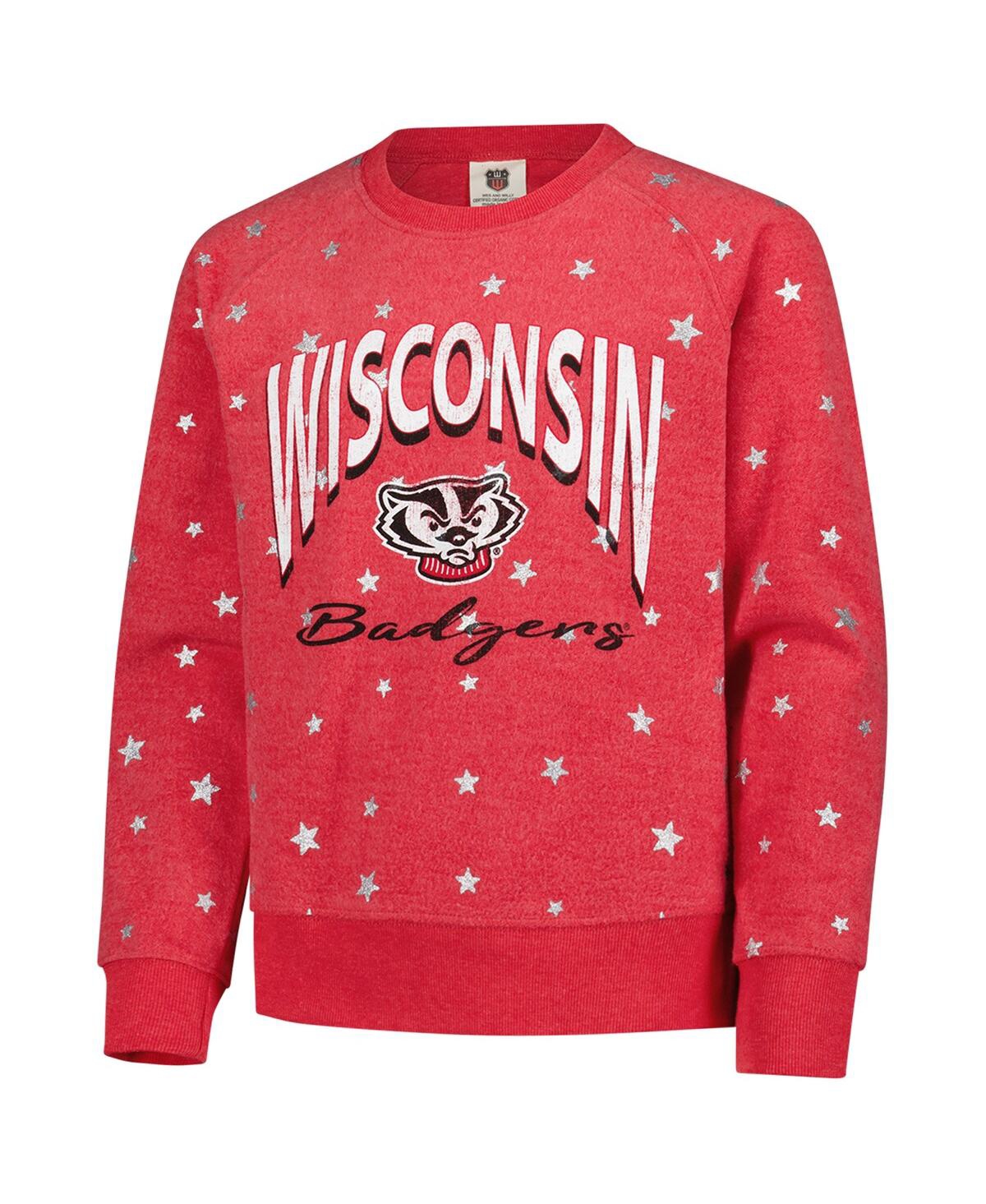 Wes & Willy Big Girls Red Wisconsin Badgers Shimmer Star Reverse Sweatshirt In Red