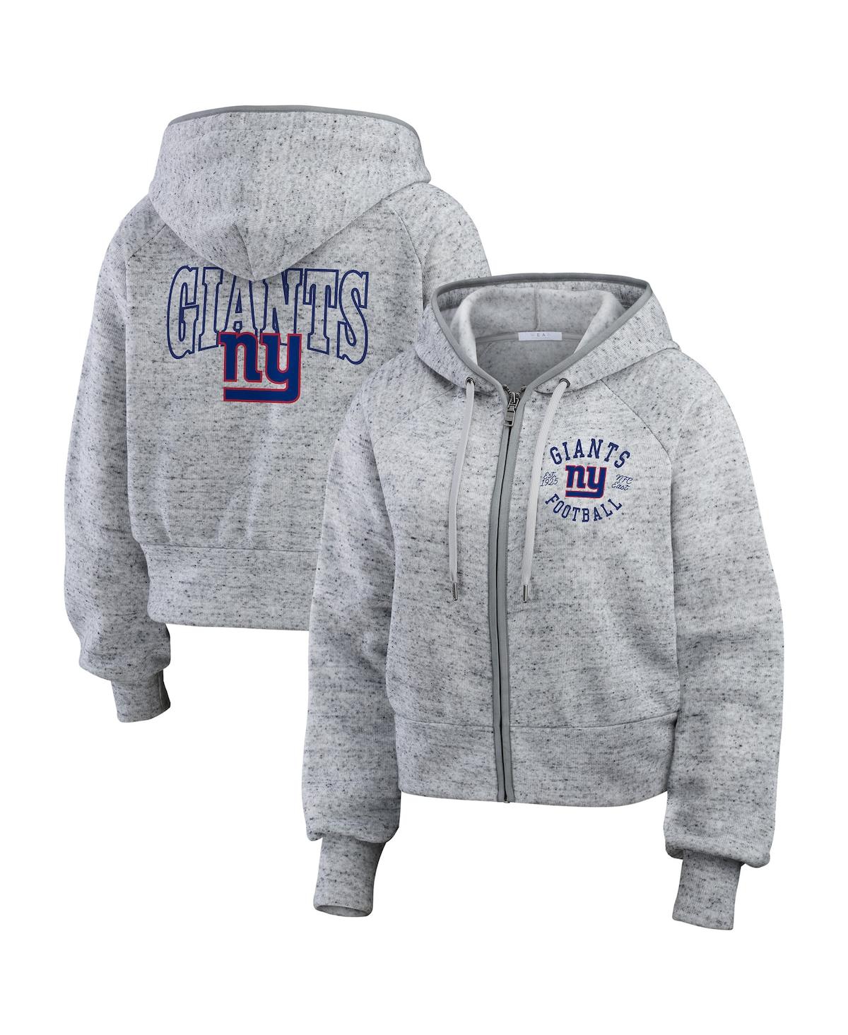 Wear By Erin Andrews Women's Heather Gray New York Giants Speckled Fleece Cropped Full-zip Hoodie