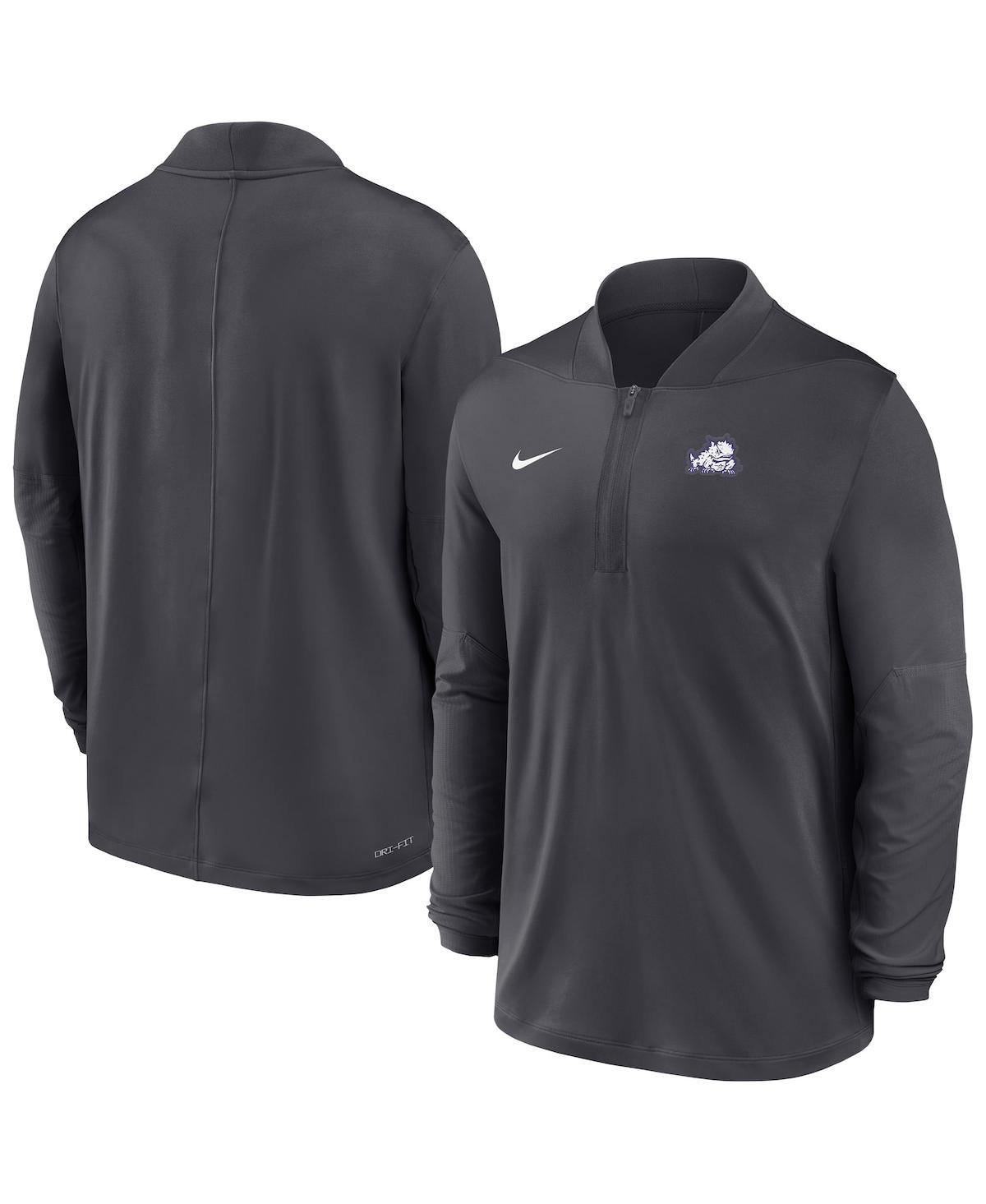 Nike Men's Anthracite Tcu Horned Frogs Dri-fit Half-zip Pullover Sweatshirt In Gray