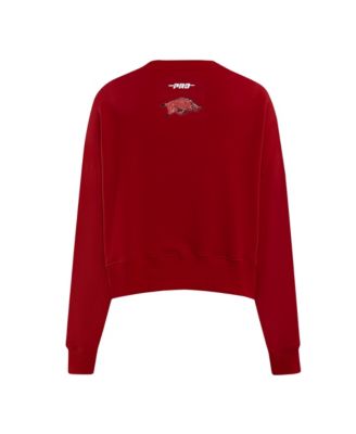 Women's Cardinal Arkansas Razorbacks Sequin Boxy Cropped Pullover Sweatshirt