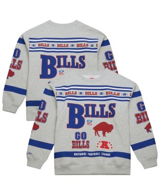 Mitchell & Ness - Men's Heather Gray Buffalo Bills All Over Print Fleece Crewneck Sweatshirt