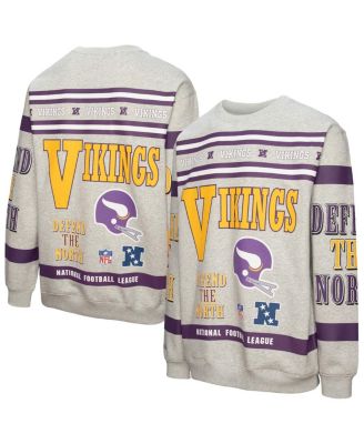 Mitchell & Ness - Men's Heather Gray Minnesota Vikings All Over Print Fleece Crewneck Sweatshirt