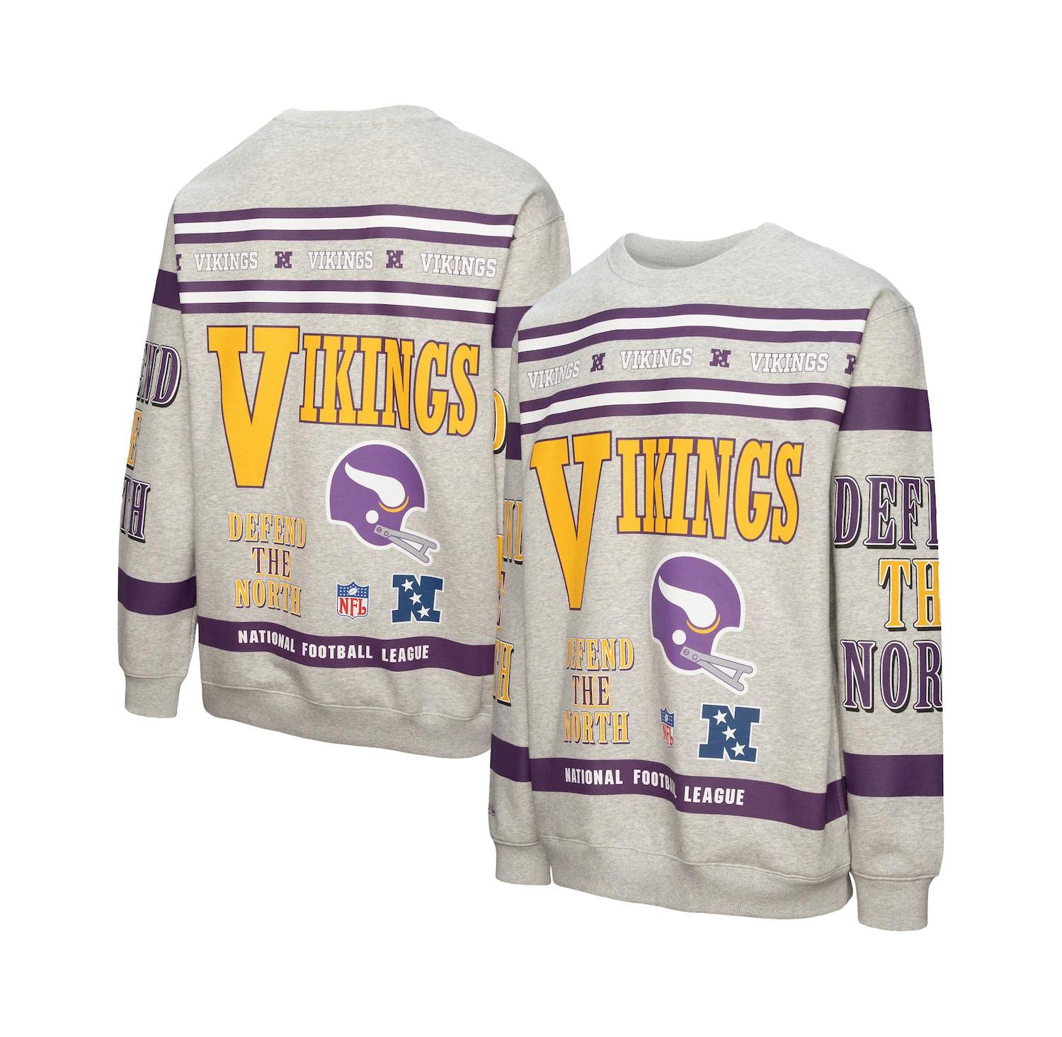Men's Heather Gray Minnesota Vikings All Over Print Fleece Crewneck Sweatshirt