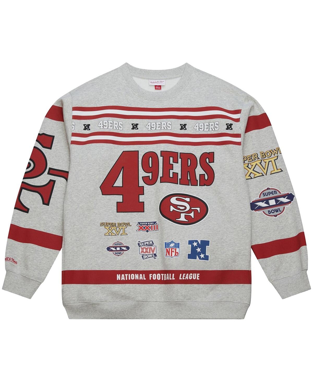 Mitchell & Ness Men's Heather Gray San Francisco 49ers All Over Print Fleece Crewneck Sweatshirt In Gray