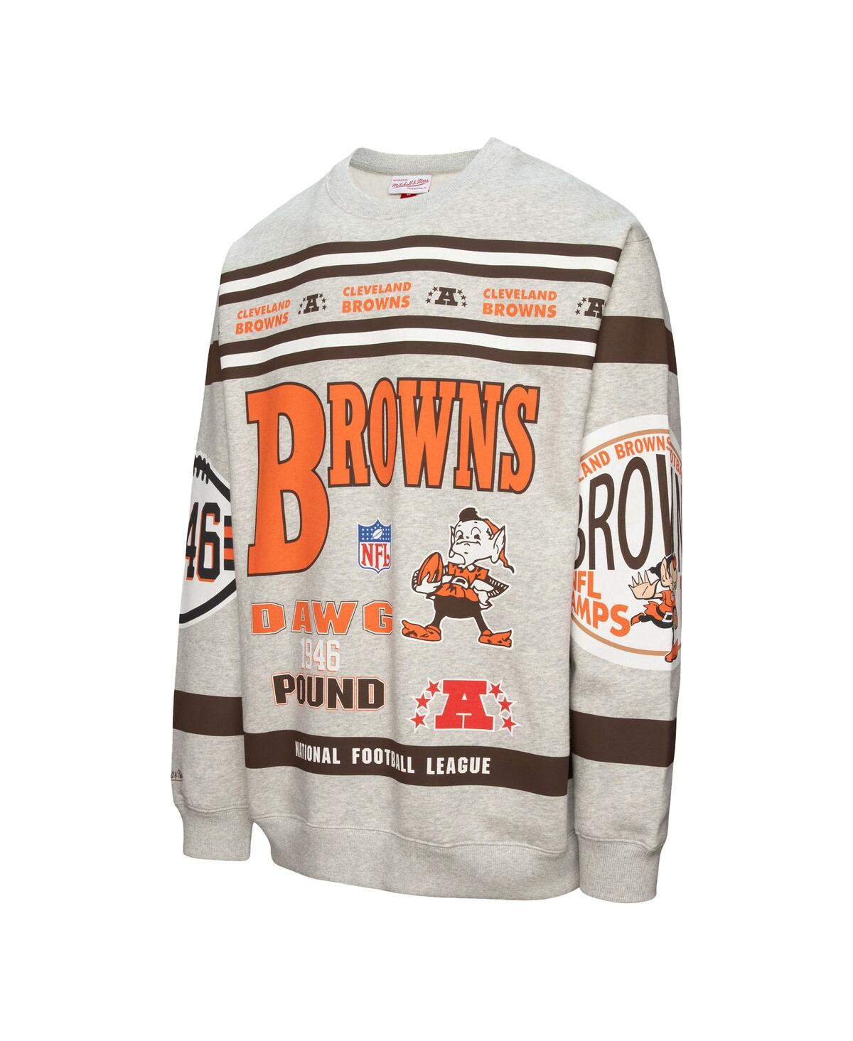 Mitchell & Ness Men's Heather Gray Cleveland Browns All Over Print Fleece Crewneck Sweatshirt In Gray