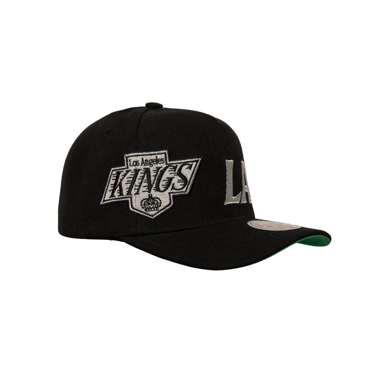 Men's Black Los Angeles Kings Busted Logo Wordmark Wrap-Around Pro Pinch Adjustable Hat