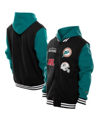 New Era - Men's Black Miami Dolphins Full-Snap Fleece Hoodie Jacket