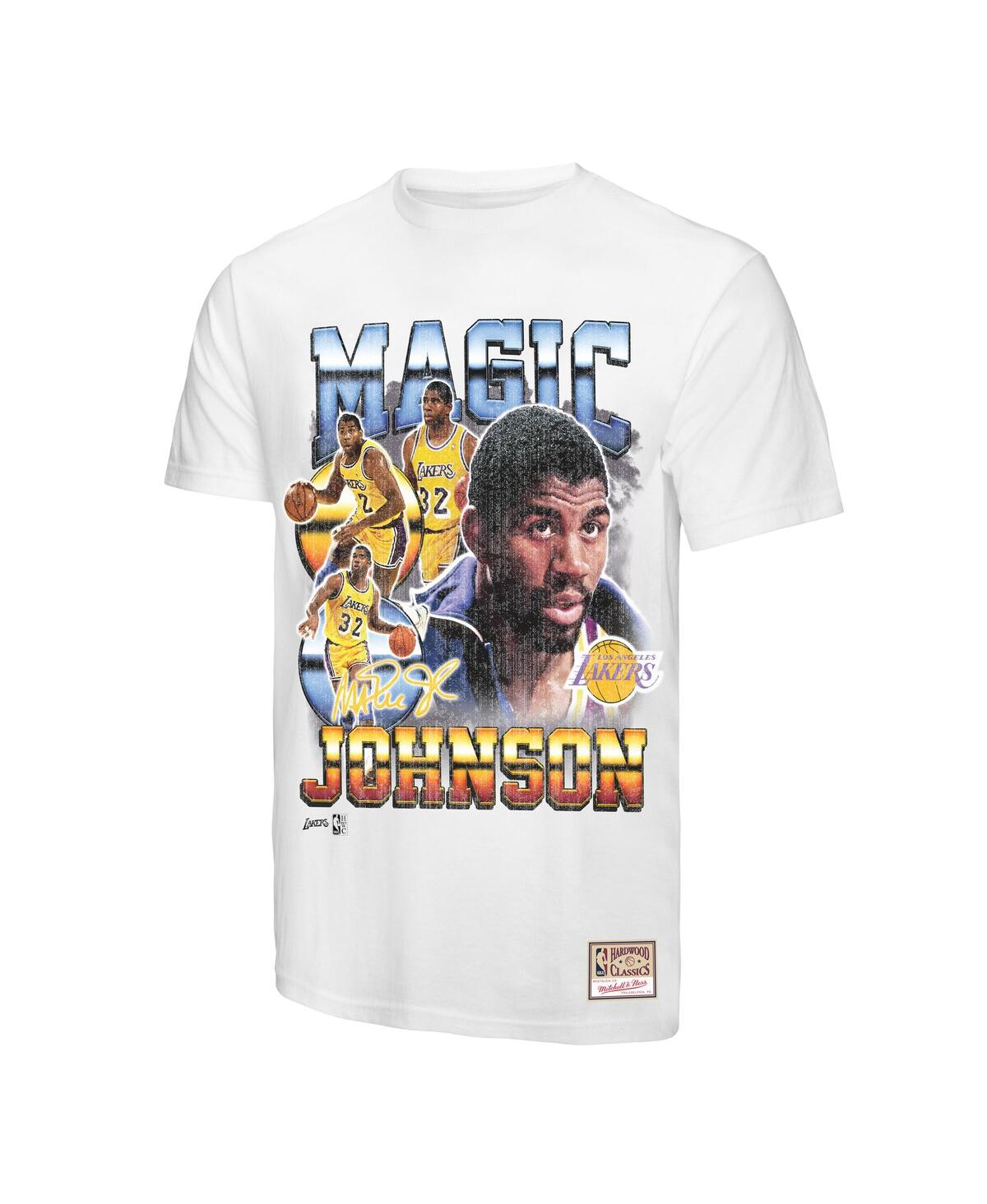 Mitchell & Ness Magic Johnson White Los Angeles Lakers Commemorative Collage T-shirt In White