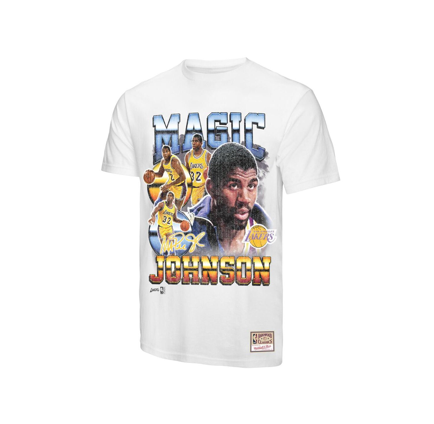Men's Magic Johnson White Los Angeles Lakers Commemorative Collage T-Shirt