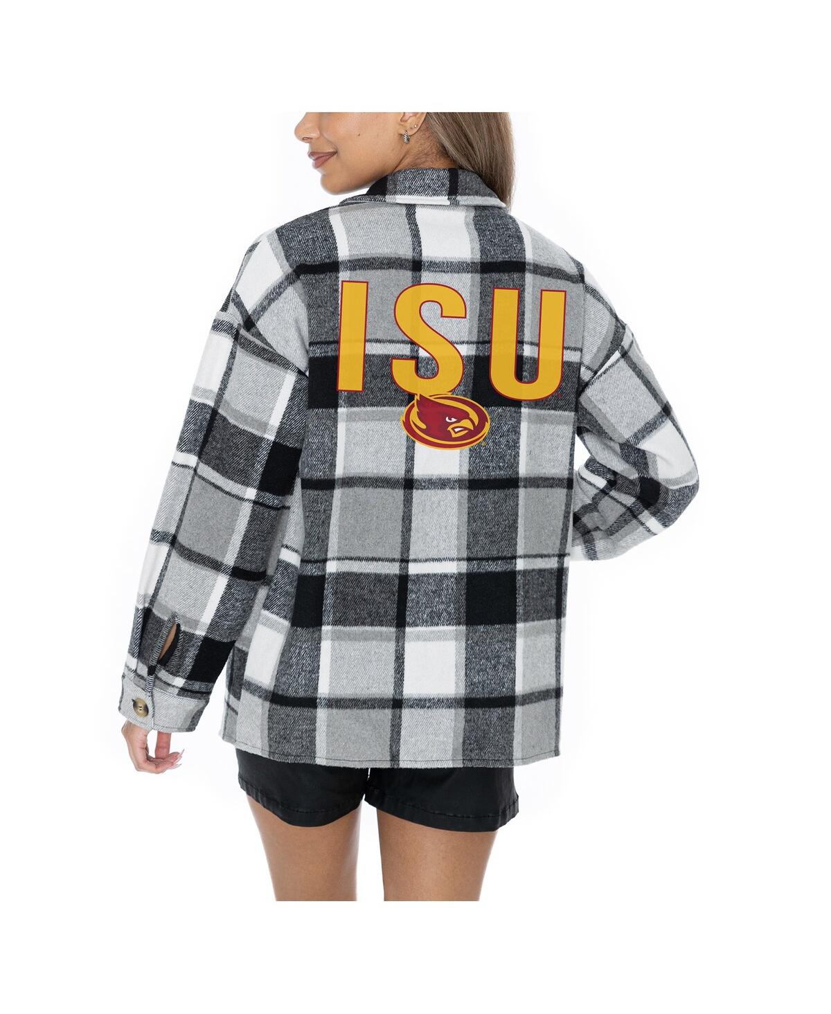 Gameday Couture Women's Grey Iowa State Cyclones Long Sleeve Brushed Plaid Button-up Overshirt Jacket In Black