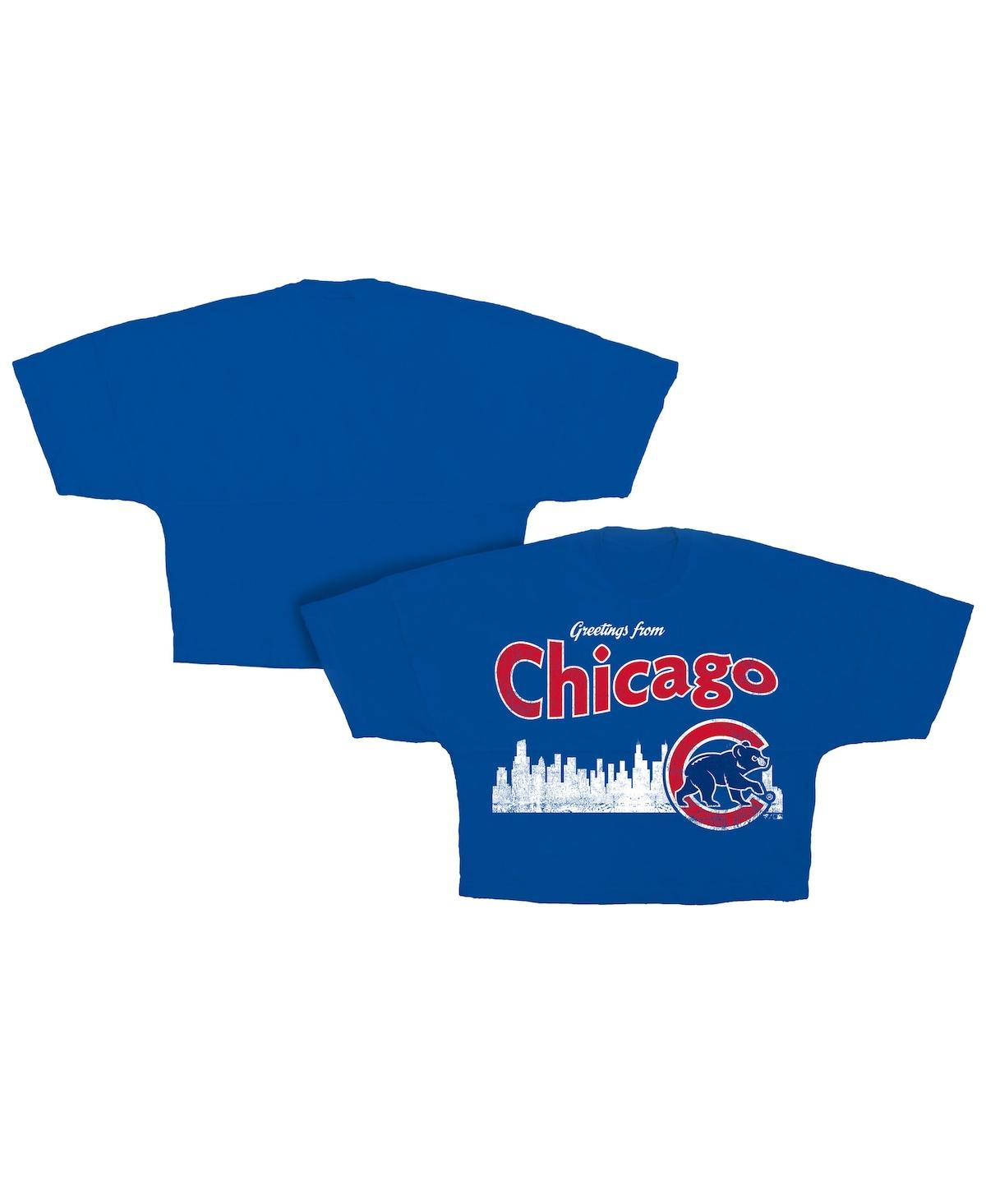 Fanatics Women's Royal Chicago Cubs Skyline Cropped T-shirt In Blue