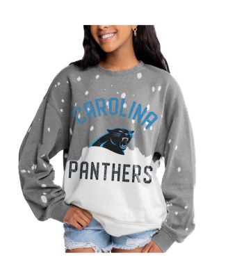 Gameday Couture - Women's Gray Carolina Panthers Oversized Coin Toss Faded French Terry Tri-Blend Pullover Sweatshirt