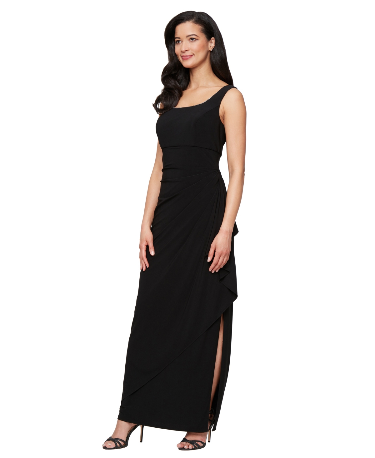 Alex Evenings Empire Waist Matte Jersey Gown With Jacket In Black