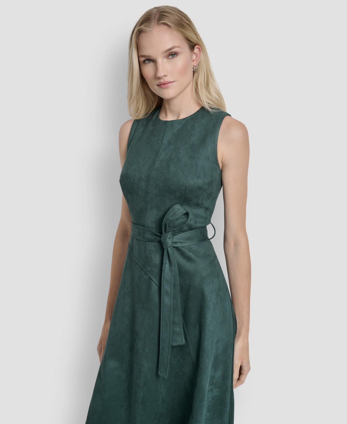 Dkny Women's Sleeveless Crew Neck Fit & Flare Dress In Green