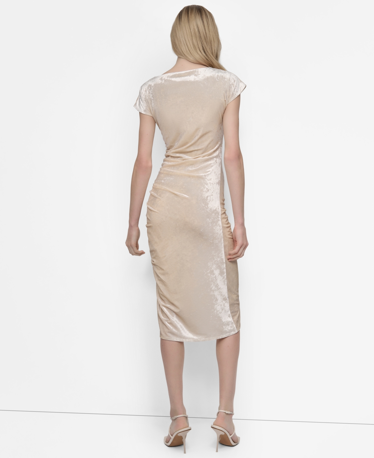 Dkny Women's Cap Sleeve Ruched Velvet Midi Dress In Gray