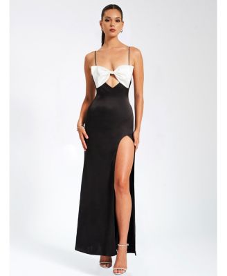 Women Eleanor Black and White Bow Satin Gown