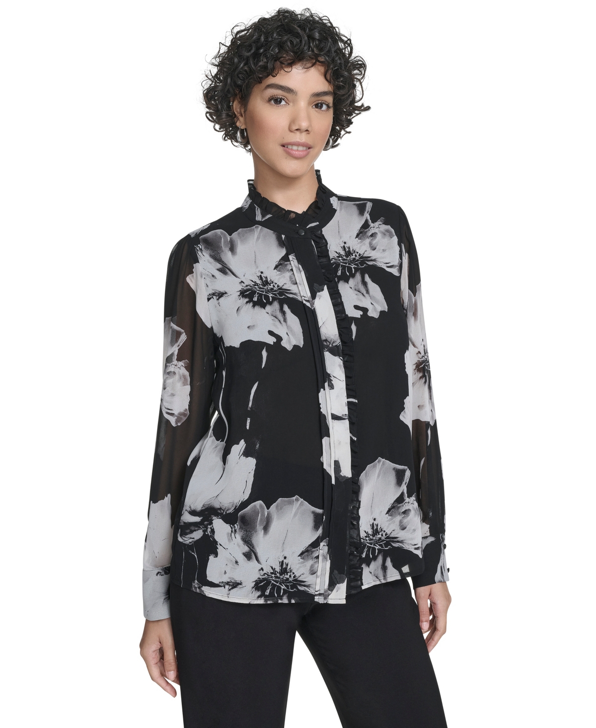Calvin Klein Women's Long Sleeve Ruffle Blouse