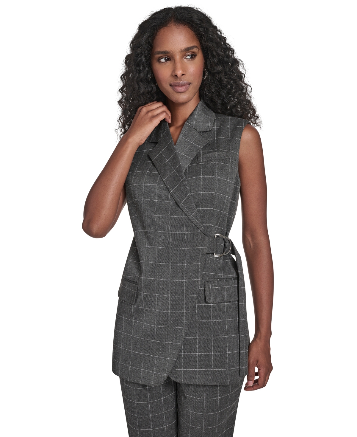 Calvin Klein Women's Windowpane Cuff Vest In Gray