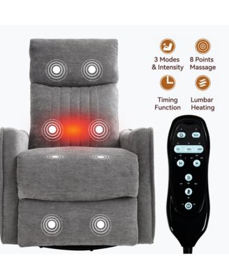 Heat Massage Manual Recliner Chair with Rocker and Swivel in Fabric for Living Room