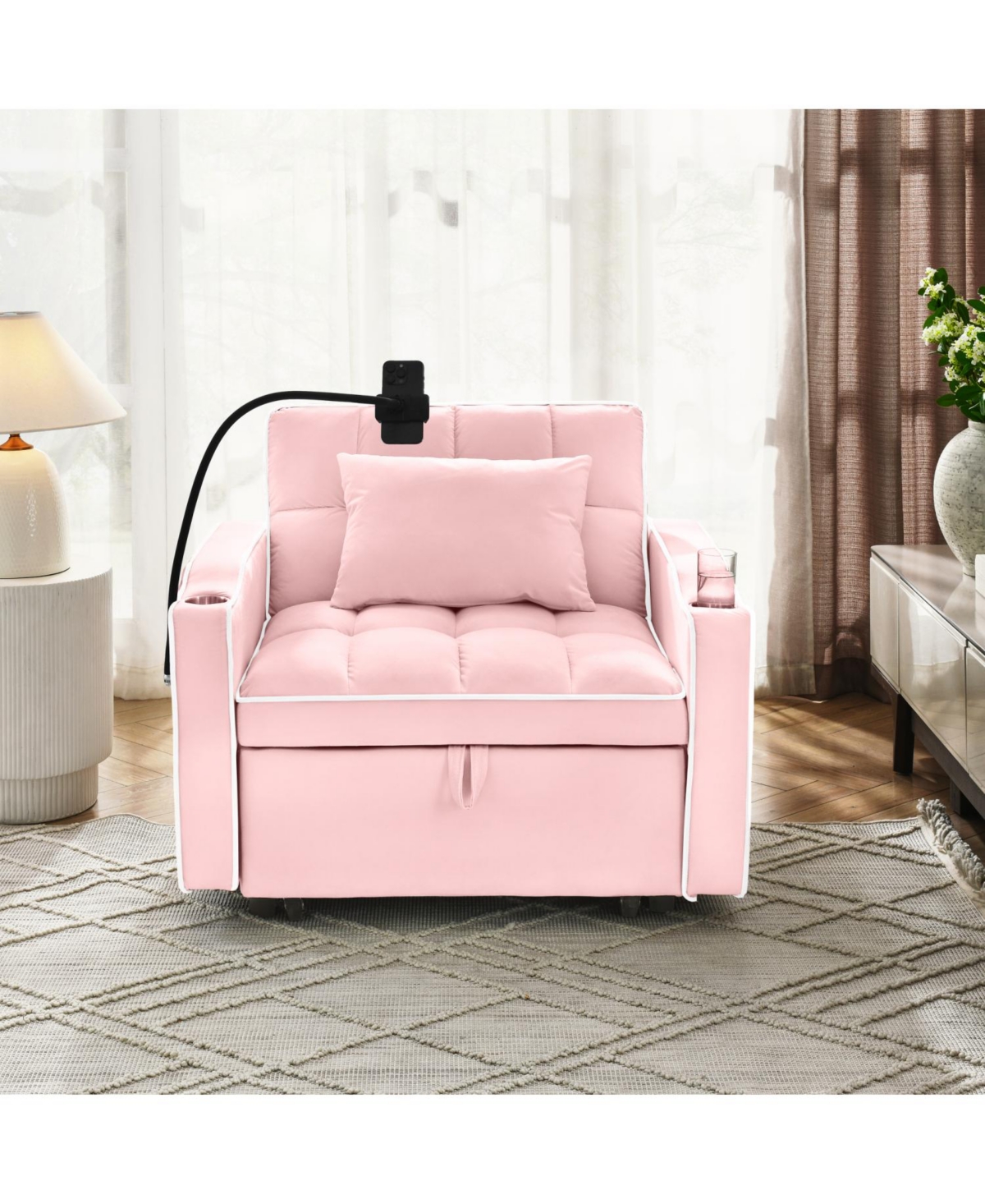 Streamdale Furniture Convertible Sleeper Chair Sofa Bed (Pink