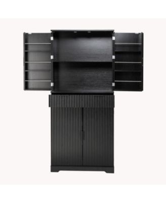 72" Fluted Pantry Cabinet - Keyboard Drawers & Adjustable Shelves Black