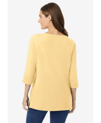 Plus Size Perfect Three-Quarter Sleeve Boatneck Tee