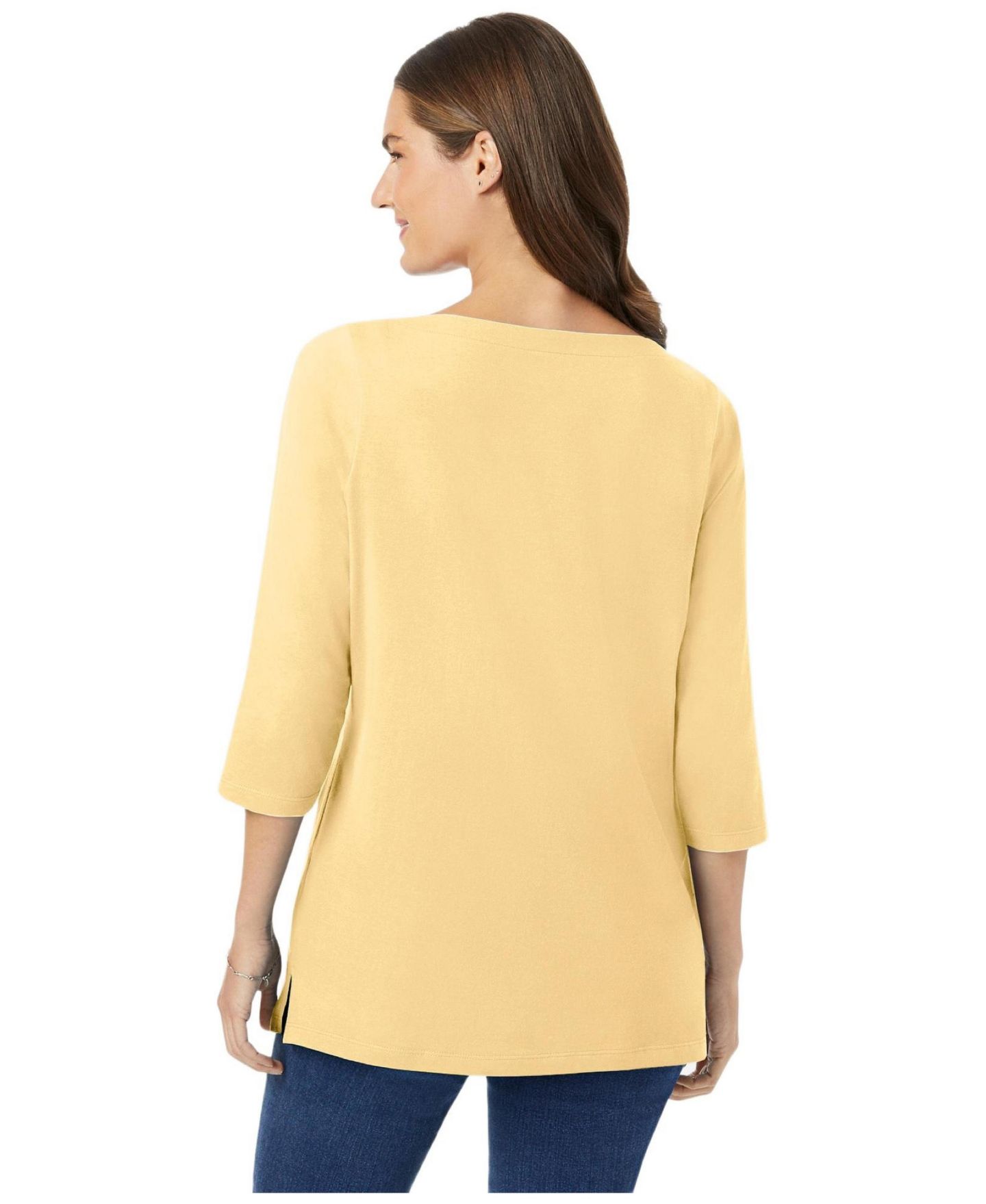 Женская футболка Woman Within Within Perfect Three-Quarter Sleeve Boatneck, цвет: Banana — фото 2
