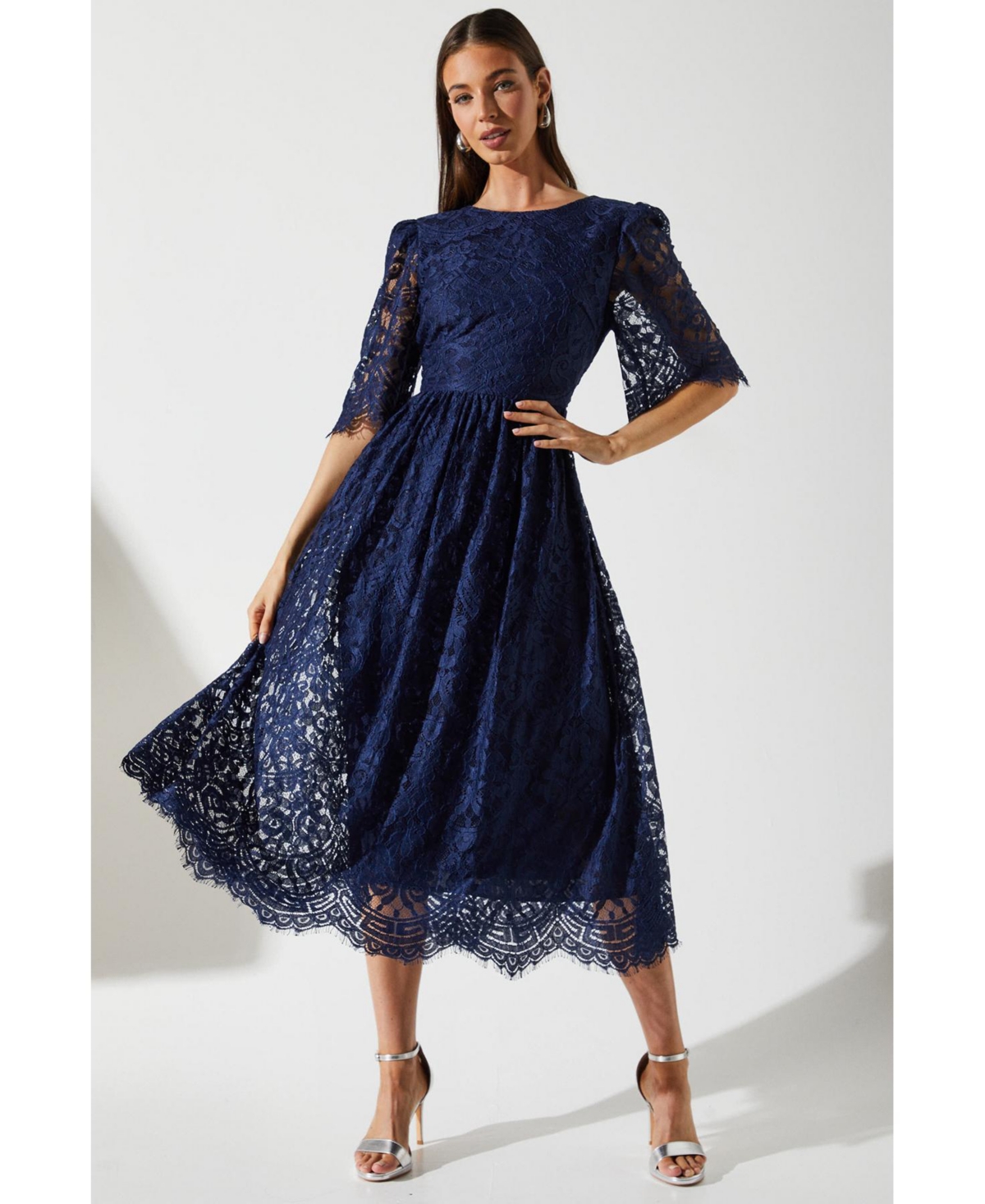 Coast Women's Lace Short Sleeve Midi Dress