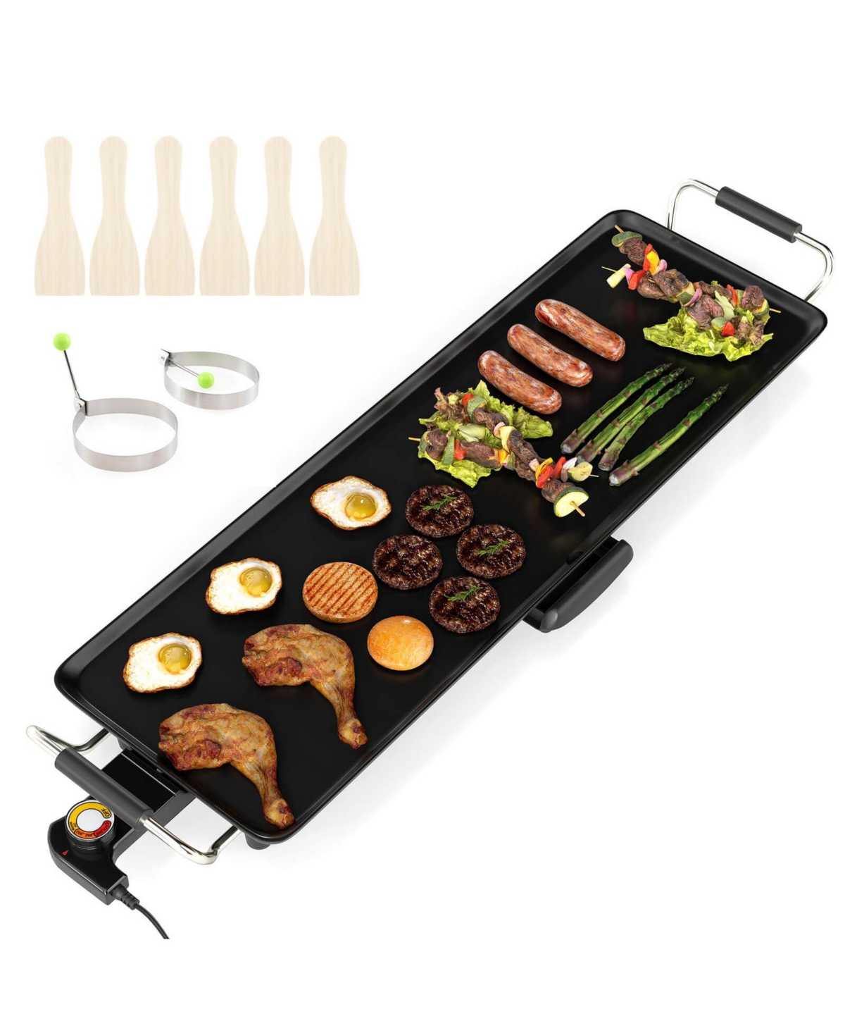 27" Large Electric Griddle with with 4-Level Thermostat Control and Removable Drip Tray