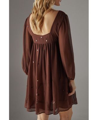 Women's Hand Embellished Square Neck Mini Dress