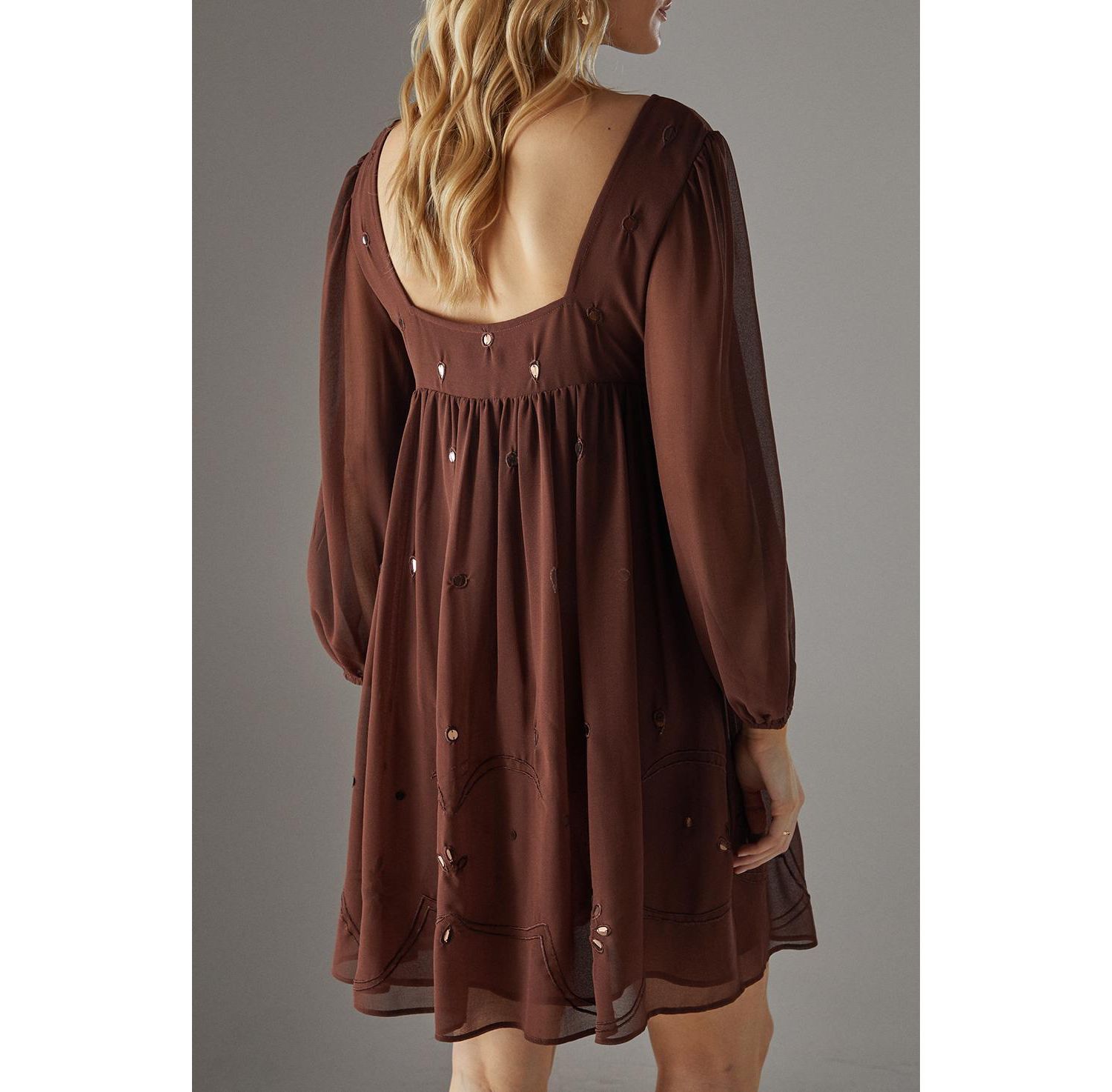Women's Hand Embellished Square Neck Mini Dress